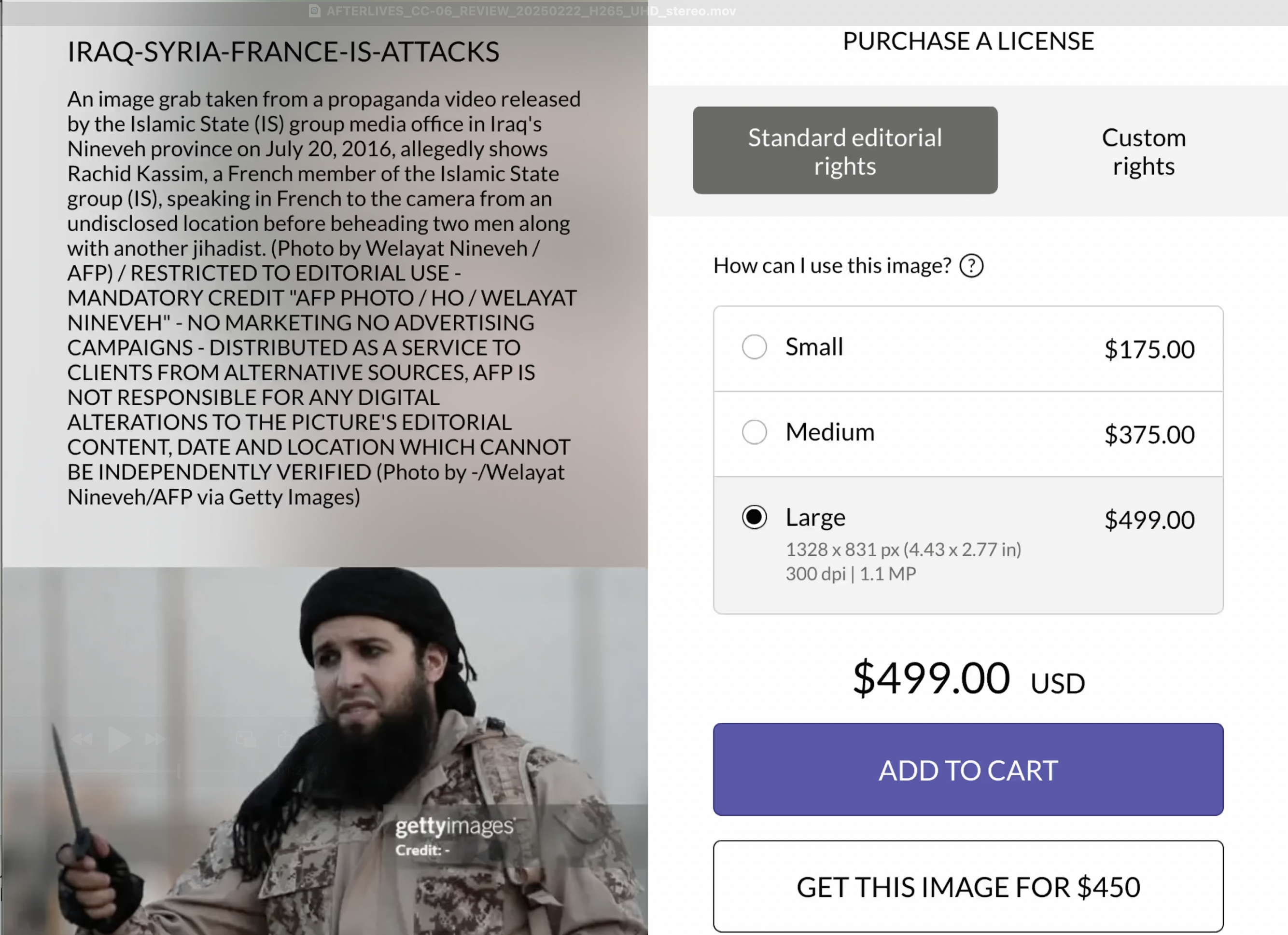 Getty Images website displaying ISIS-related image