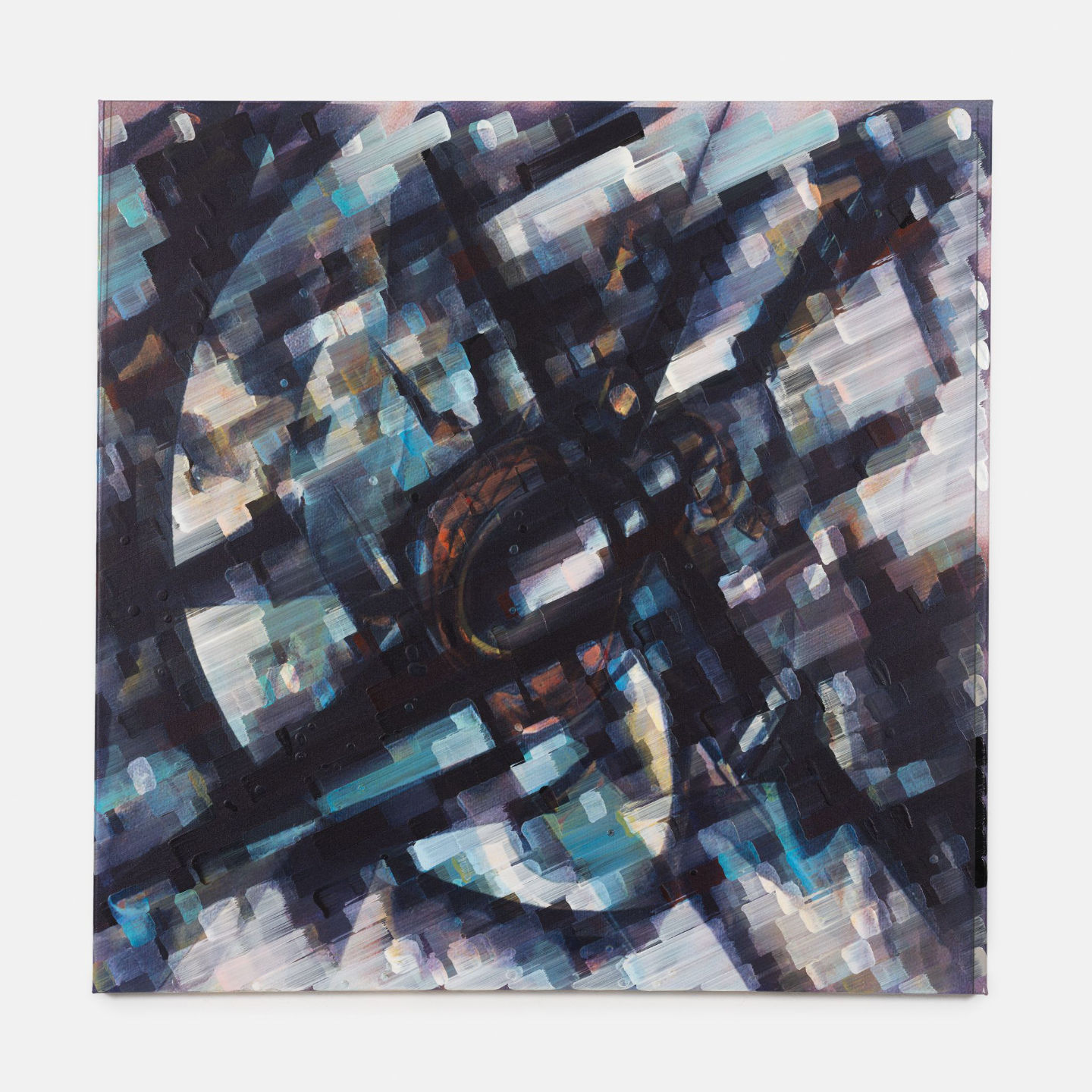 Simon Denny, Output 0216, 2025, plotted acrylic and inkjet on canvas